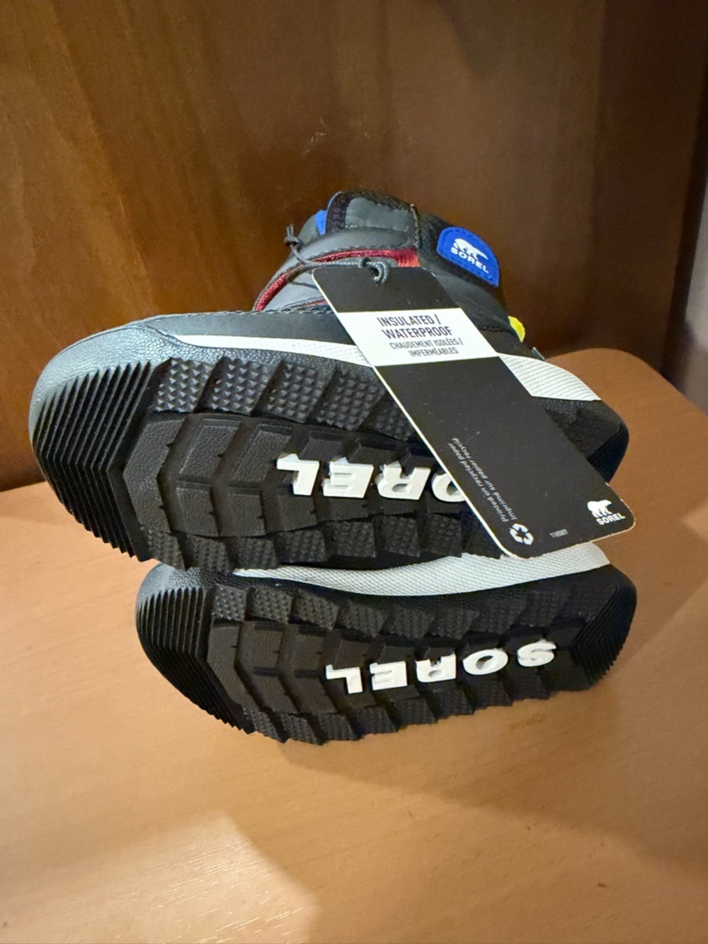 Sorel Kids Black Boots with Bright Blue Fleece Lining - Picture 3 of 5